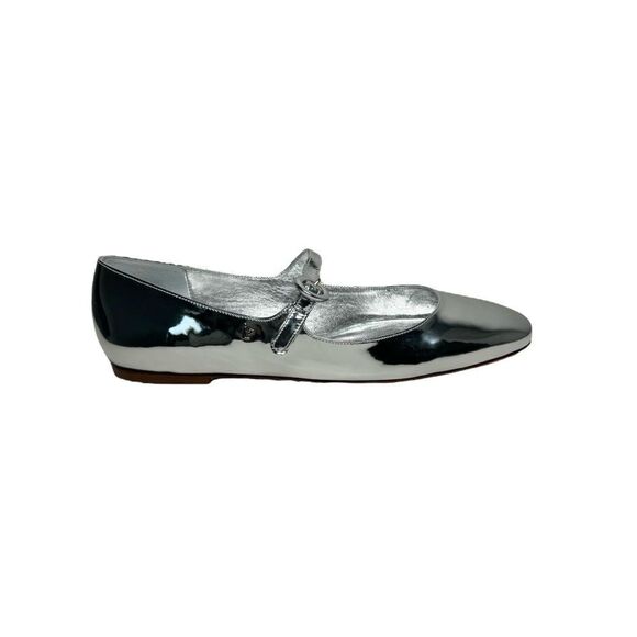 NEW Larroude silver metallic mirror square toe mary jane flat shoes size 9 - Picture 11 of 11